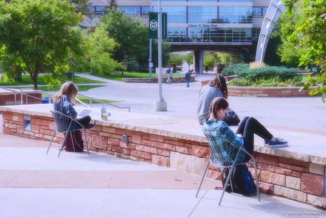 Students enjoying the sun before the colder weather arrives.